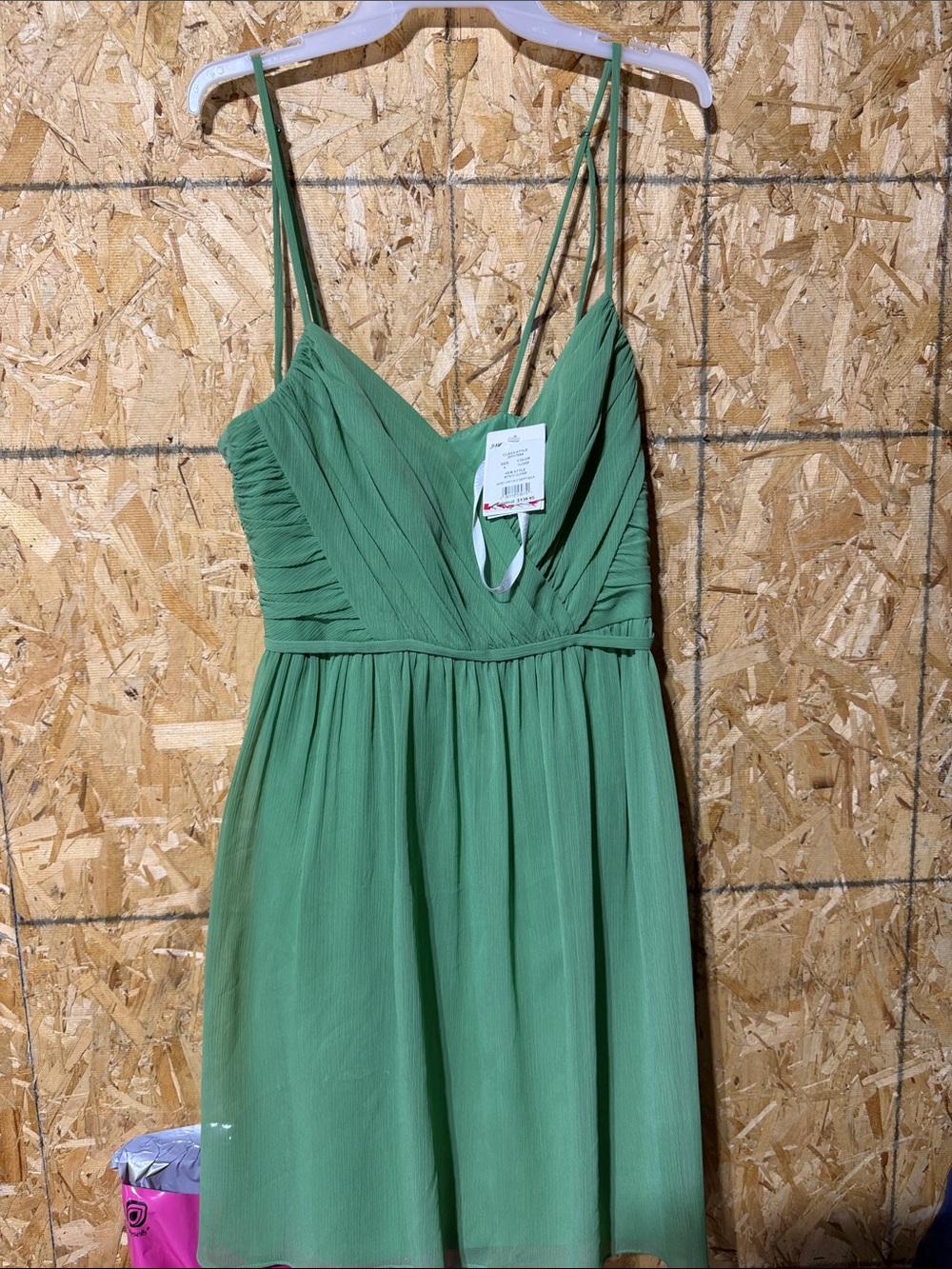 David's Bridal Sage Green Spaghetti-Strap Mini Dress